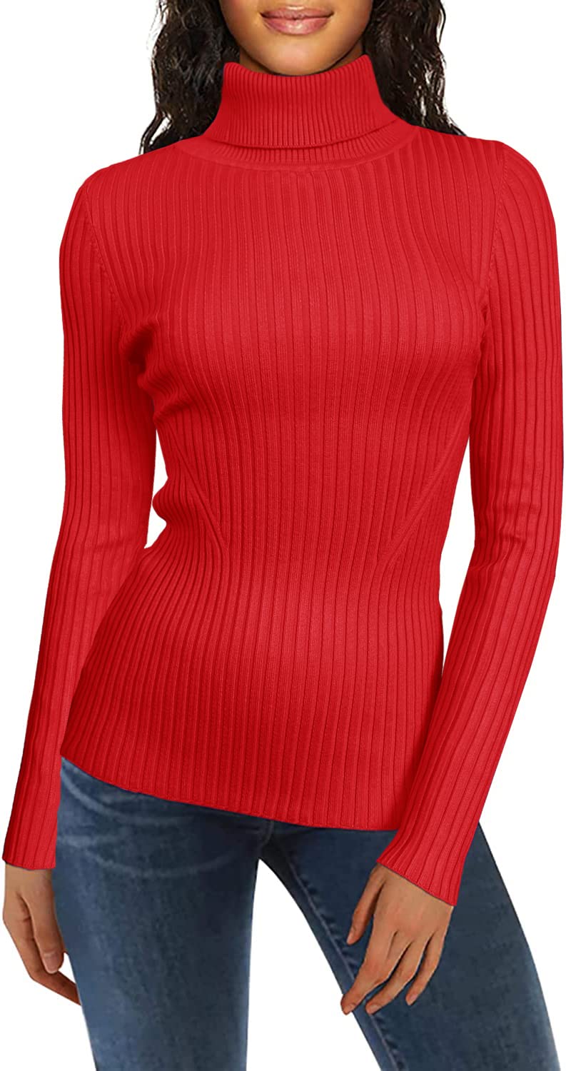 v28 Women Stretchable Turtleneck Knit Long Sleeve Slim Fit Sweater (M,Red) - Image 1